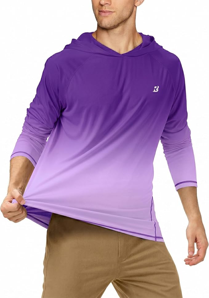 Roadbox UPF 50+ Fishing Shirts for Men, Long Sleeve UV Sun Protection Hoodie, Outdoor Hiking Running Swimming Rash Guard