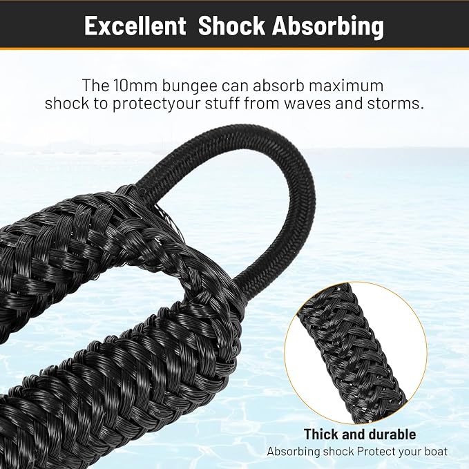 4-5.5ft, Bungee Dock Line with Stainless Steel Clip Safe Boat Rope Mooring String with Foam Float for Pontoon, Boat Accessories, Sea Doo,2 Pack (Black)