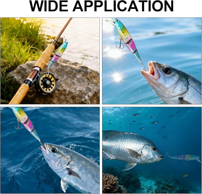 Whopper Fishing Lure for Bass：Popper Top Water Fishing Lures with Floating Rotating Tail Barb Treble Hooks Saltwater Freshwater Plopping Lures Kit