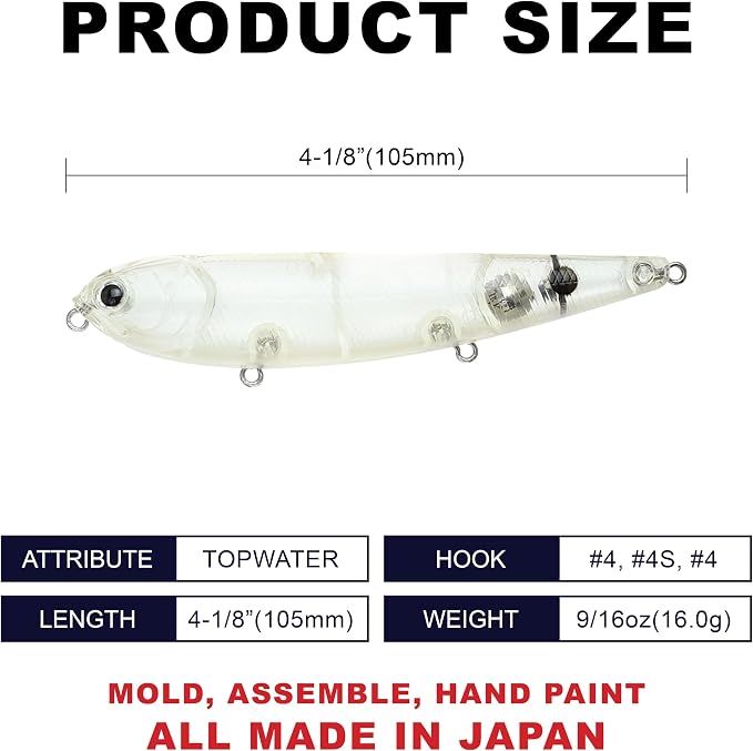 LUCKY CRAFT Sammy 105 Topwater Fishing Lures, 3 Hook, 4-1/8" Floating Freshwater Trout and Bass Lures, Walk-the-Dog Tournament Bait, Bass Fishing Gear and Tackle Box Accessories