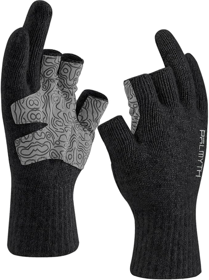 Palmyth Wool Fishing Gloves 3-Cut Fingers Warm for Men and Women Cold Weather Fingerless Gloves for Winter Fly Fishing