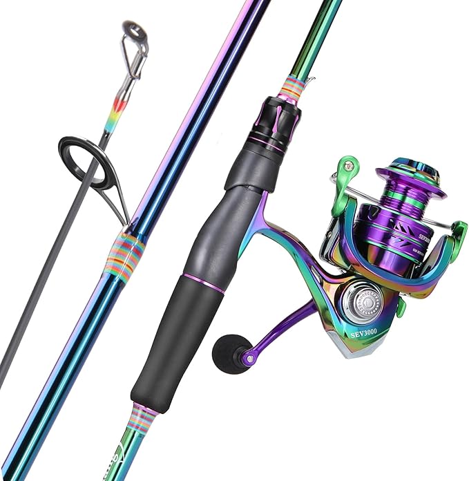 Sougayilang Spinning Fishing Reel Rod Combo, Two Pieces Colorful Poratble Light Weight Fishing Rod with Powerful Fishing Gear for Freshwater Bass Trout Fishing