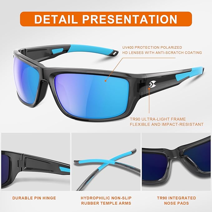 suoso Sports Polarized Sunglasses for Men: Women UV400 Protection Wrap Around Sun Glasses for Golf Fishing Running Driving