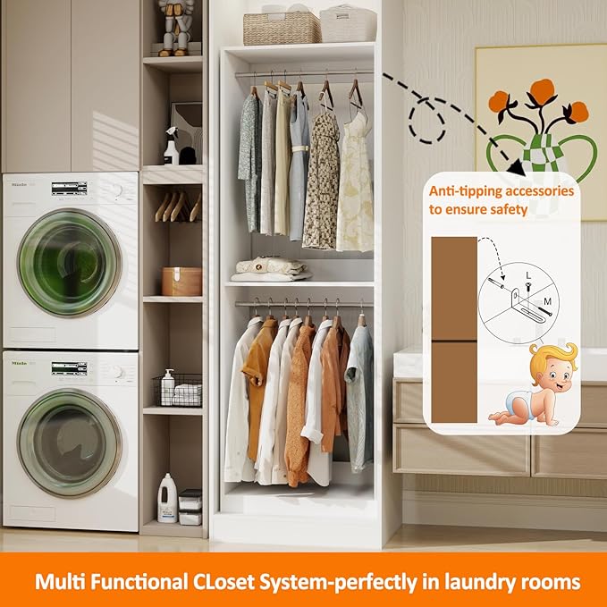 2FT Closet Organizer System with Double Hanging Rods，81" Tall Modular Closet System, Stand-Alone Closet Organizer for Walk-In Closets, Entryways, and Garages (2FT)