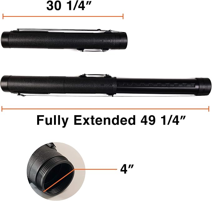 CALPALMY 2-Pack Extendable Poster Tubes Expand from 30.5” to 49” with Shoulder Strap and Handle | Carry Documents, Blueprints, Drawings and Art | Black Portable Durable Round Storage Cases