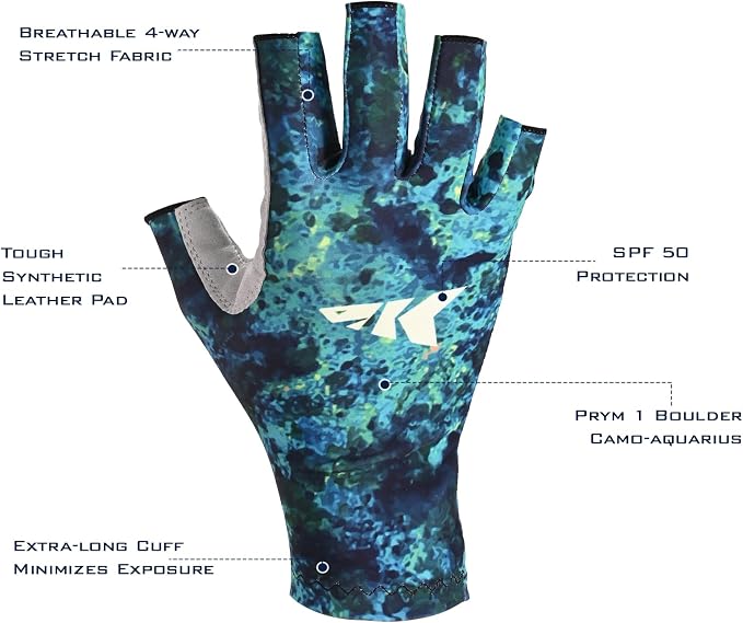 KastKing La Sal Fishing Gloves UPF50+ Sun Gloves UV Protection Fingerless Gloves Men Women for Outdoor, Kayaking, Rowing, Paddling, Canoeing, Hunting