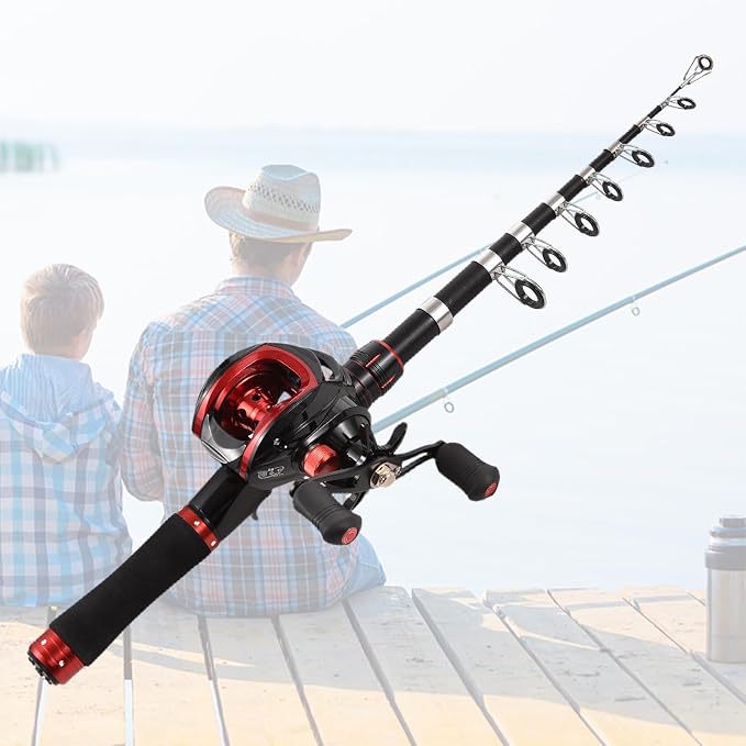 Lixada Fishing Rod and Reel Combo with Fishing Lures for Adult, 6.89ft/2.1m Telescopic Fishing Rod with Baitcasting Reel 18+1BB Right/Left Hand Portable Fishing Kits Complete for Fishing Trip