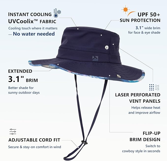 TOP-EX UVCoolix™ Cooling Sun Hat for Men Women UPF 50 Wide Brim Bucket Hat for Hiking, Fishing & Big Head - Cools Up 2 Hours