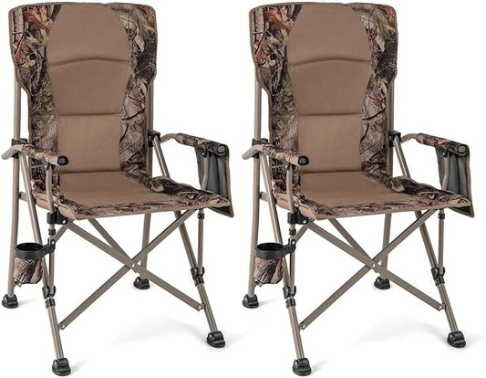 Goplus Folding Camping Chair, 400 LBS Support Lawn Chair w/Armrests with Covers, Cup Holder & Storage Pocket, Adjustable Feet, Portable Camp Chair with Carrying Bag, for Fishing Hunting Picnic