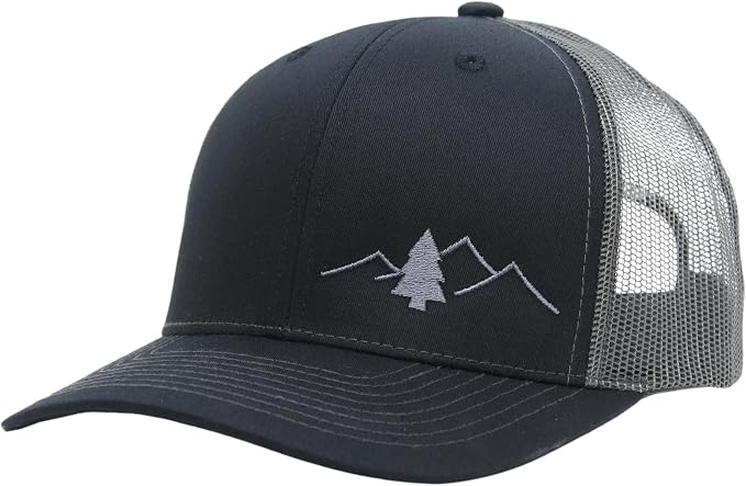 LINDO Trucker Hat [ Great Outdoors Design ] for Men and Women: Mid Profile Cap with Breathable Mesh Back and Adjustable Snap