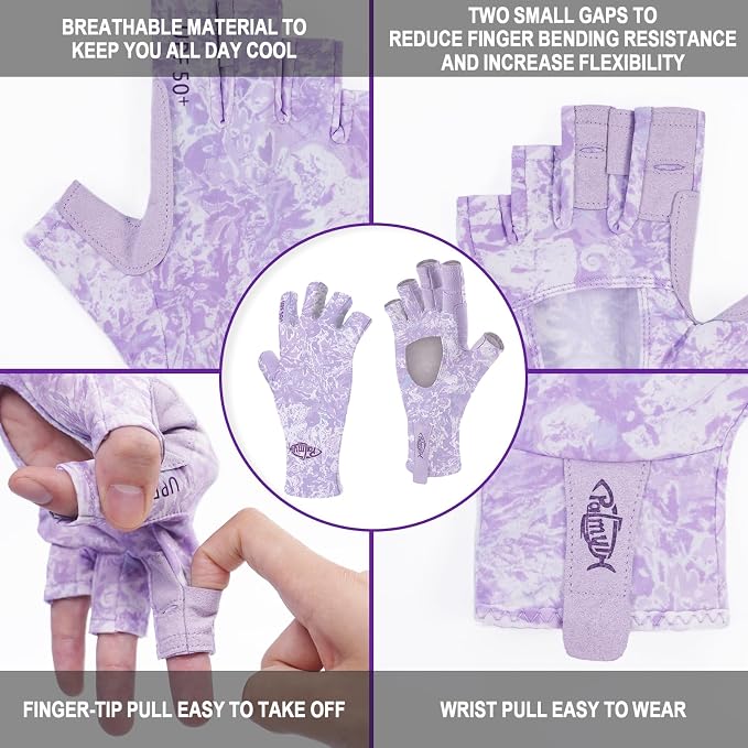 Palmyth UV Protection Fishing Fingerless Gloves UPF50+ Sun Gloves Men Women for Kayaking, Hiking, Paddling, Driving, Canoeing, Rowing