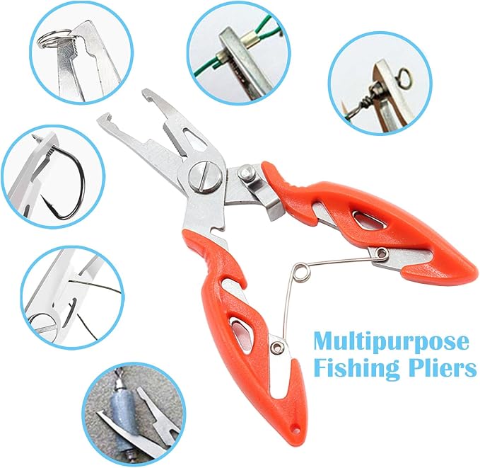Small Fishing Pliers 2 Multi-Function Scissors Braid Cutters Lightweight Stainless Steel Fishing Tools Split Ring Opener Fish Gripper Hook Remover Gear Accessories