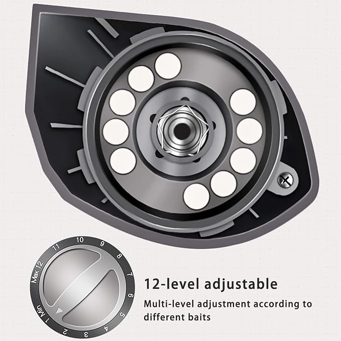 TEQIN Fishing Baitcasting Reel, 7.2:1 Gear Ratios Lure Fishing Baitcasting Reel, Max Drag 10kg Long-Casting Bait Caster Reel, 12 Levels Magnetic Adjustment Fishing Reel HD red Left Hand