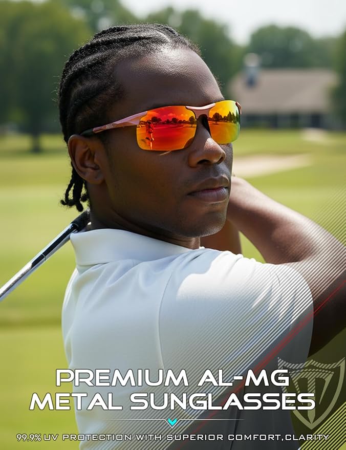 ATTCL 0.9 oz Polarized Sunglasses Men Sports: UV Protection Anti Glare Wrap Around Lightweight Metal Fishing Golf Running
