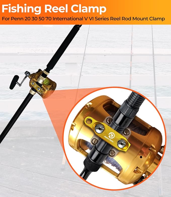Fishing Reel Rod Clamp Fishing Reels Parts for Penn 20 30 50 70 International V VI Series Reel Rod Clamp Mount Anodized Aluminum Alloy (No Bolts or Screws)