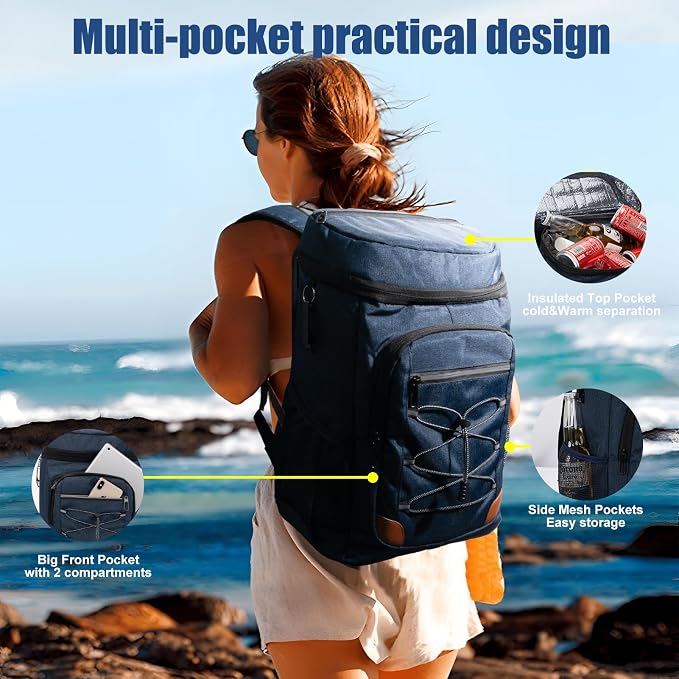 Backpack Cooler Insulated Leak Proof, Lightweight Soft Sided Cooler Backpack for Men Women, Waterproof Beach Cooler Bag Lunch Backpack for Camping Hiking Picnic Fishing Travel Outdoor