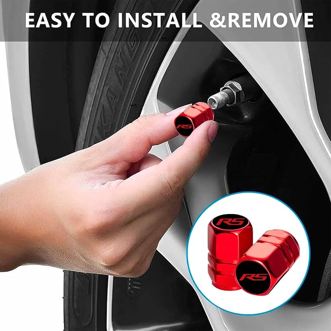 Aluminum 4pcs Tire Valve Cap Cover Set Compatible with Camaro RS Tire Valve Stem caps fiit for Camaro RS Car Accessories Decor. (Red-for-R-S)