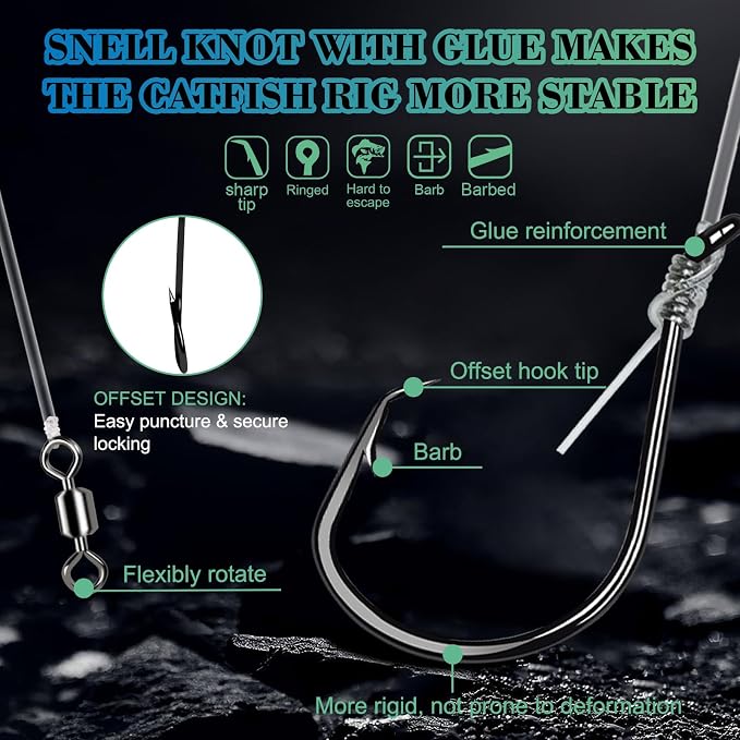 Catfish Rigs with 2oz Pyramid Sinker，High Carbon Circle Hooks 6/0 8/0，3/6pcs Catfish Float Rigswith Adjustable Bottom-lowering Device,Take Down Rigs for Catfish,Complete & Ready-to-Use Kit