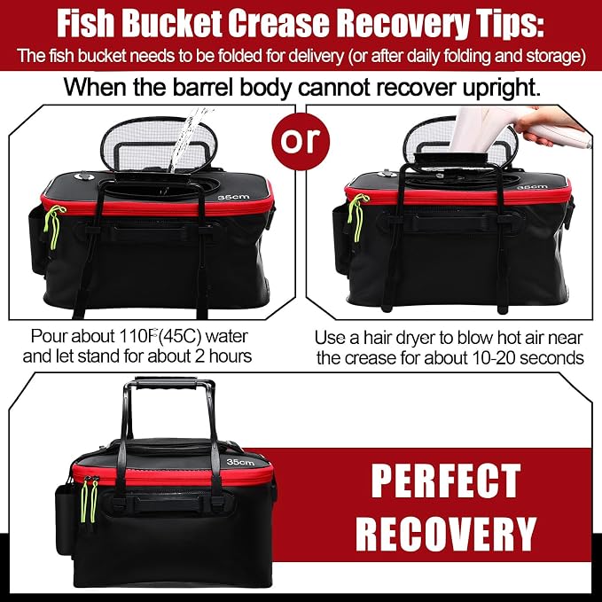 2 Pcs Fishing Bucket and Live Bait Aerator, Foldable Multi Functional Live Bucket Portable Quiet Aerator Outdoor Camping Fishing EVA Bag
