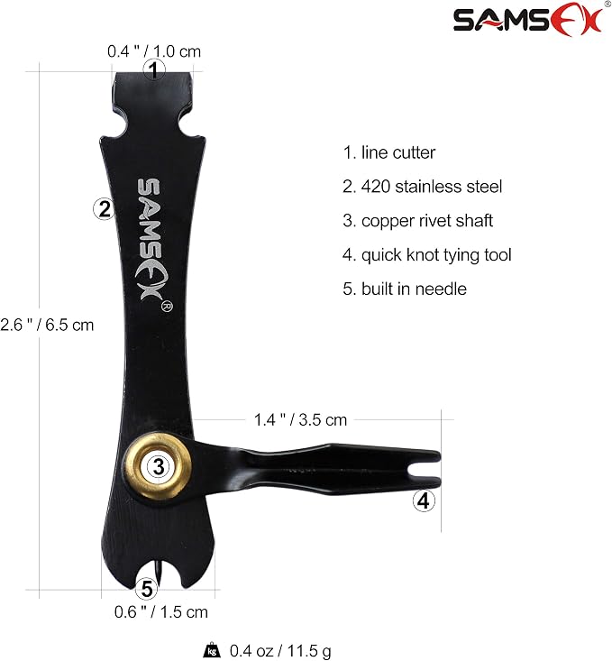 SAMSFX Locking Fishing Pliers Saltwater Resistant Teflon Coated Briad Line Cutters with Wire Coiled Lanyard, Sheath & Quick Knot Tool Combo