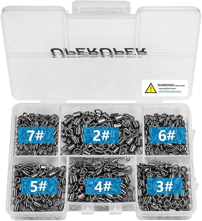 Fishing Barrel Swivels Kit, 300pcs Stainless Steel Rolling Bearing Snap Connector for Saltwater Freshwater Fishing#2#3#4#5#6#7
