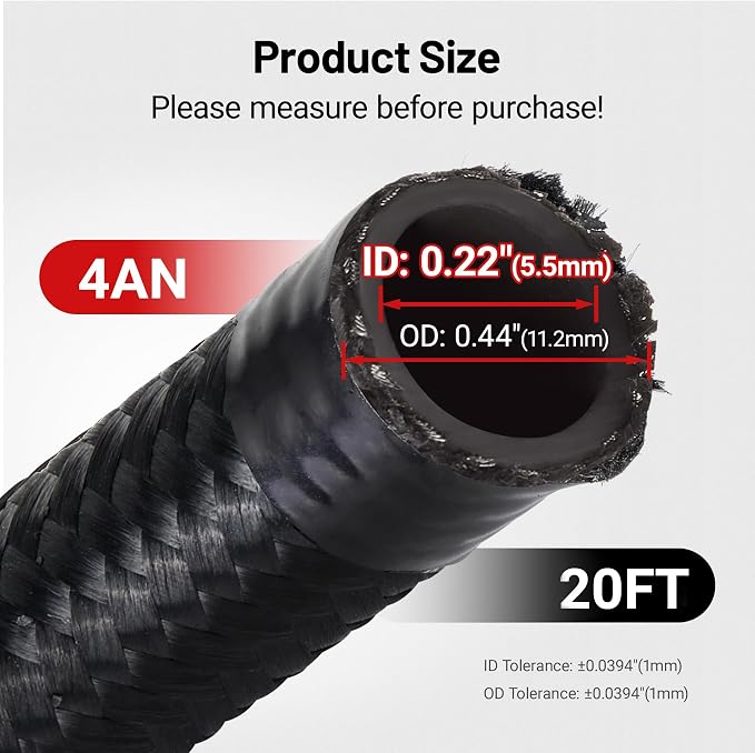 EVIL ENERGY 4AN Fuel Line, AN4 Braided Fuel Hose Nylon CPE 20FT Black