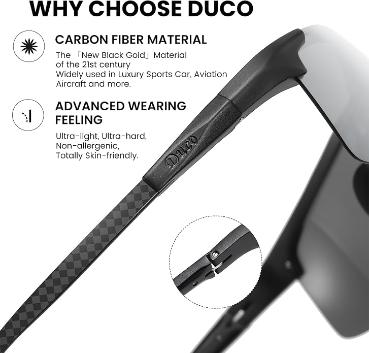 DUCO Polarized Sunglasses Mens Ultralight Carbon Fiber Sun Glasses for Men Driving Sports Fishing UV400 Protection DC8277