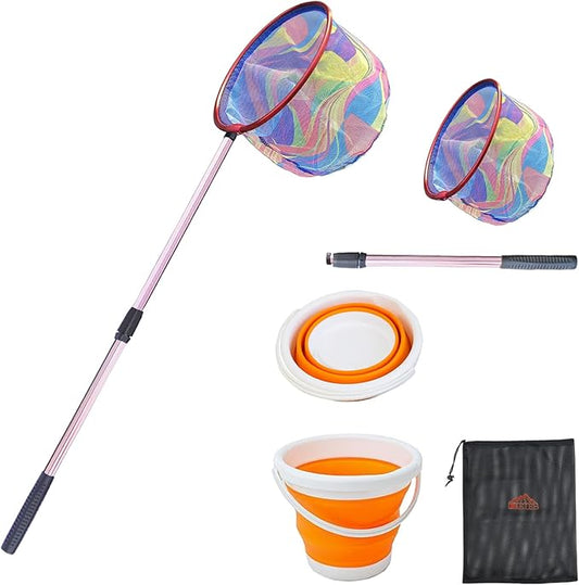 Fishing Nets with Bucket Fishing Retractable Landing Net Lightweight Aluminum Pole with Non-Slip Handle for Catch and Release and Release Frogs Butterfly Youth Outdoor