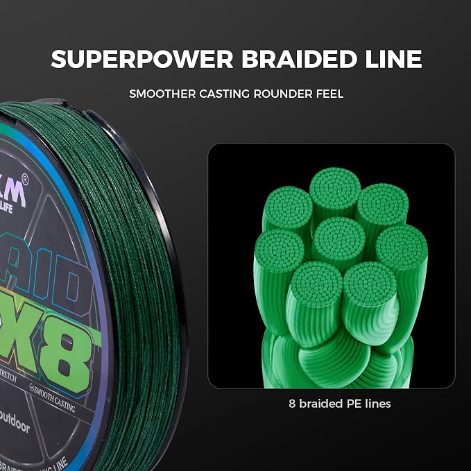 9KM DWLIFE Braided Fishing Line 8LB-120LB Dyneema Fishing Line, Zero Stretch & Anti-Bite Coating for Freshwater/Saltwater Fishing 4/8 Strands
