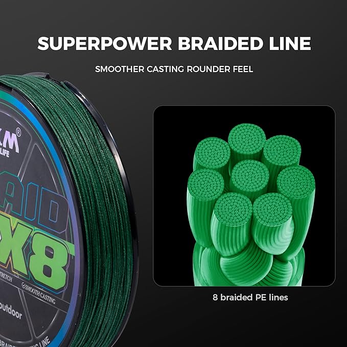 9KM DWLIFE Braided Fishing Line 8LB-120LB Dyneema Fishing Line, Zero Stretch & Anti-Bite Coating for Freshwater/Saltwater Fishing 4/8 Strands