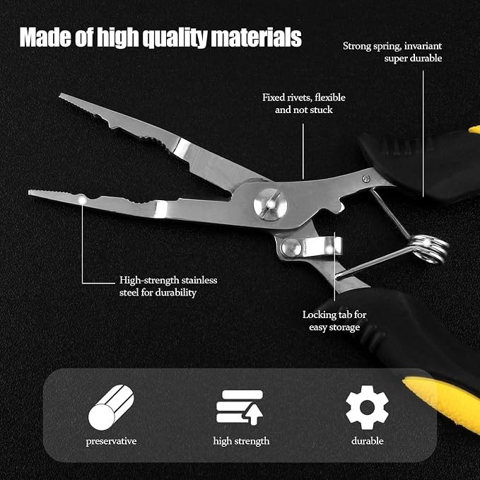 Hikary Long Nose Fishing Pliers,Ice Fishing Gear,Stainless Steel Hook Remover Braid Cutter Rustproof Fishing Multi-Tools Fishing Gripper for Freshwater Saltwater