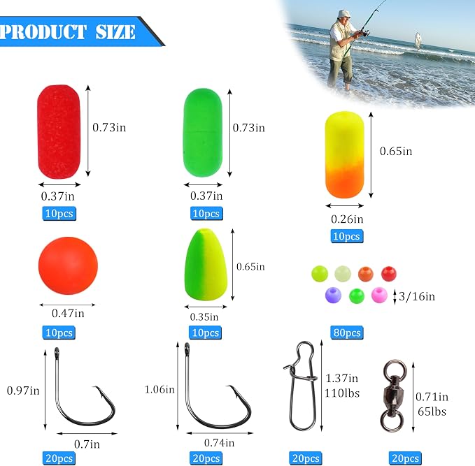 Pompano Rigs Making Kit Surf Fishing Rig Saltwater Fishing Accessories Bottom Rig Parts Pompano Snell Floats Fishing Beads Circle Hooks Fishing Swivels Duo Lock Snaps Pompano Rigs for Surf Fishing
