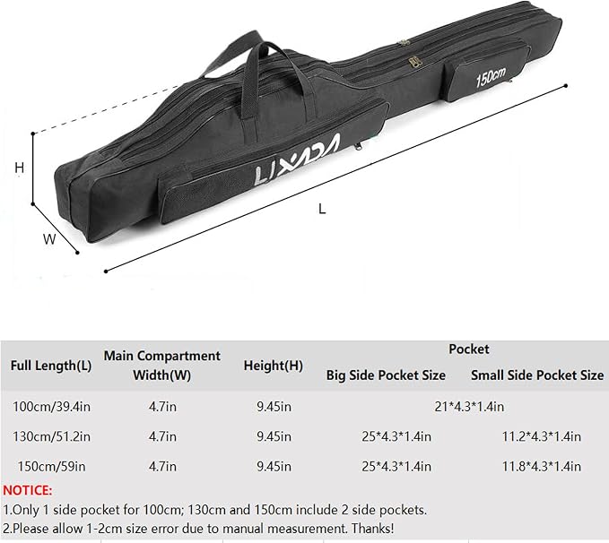 Lixada Fishing Rod Case, Portable Folding Fishing Rod Case Fishing Pole Reel Storage Bag Fishing Gears Organizer