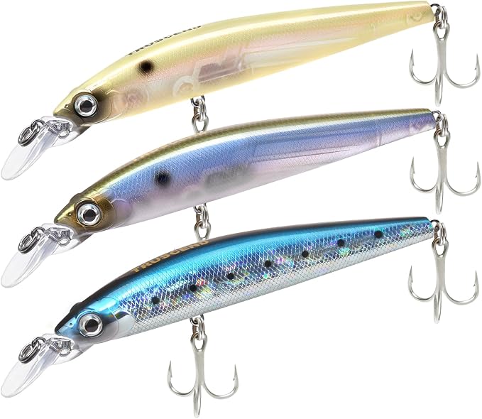 TRUSCEND Suspending Jerkbait, Rattle Minnow Lures with BKK Hooks, Freshwater Bass Trout Striper Walleye Pike Fishing Lures, Variety Pack for All Water Conditions, Premium Fishing Gear and Gifts