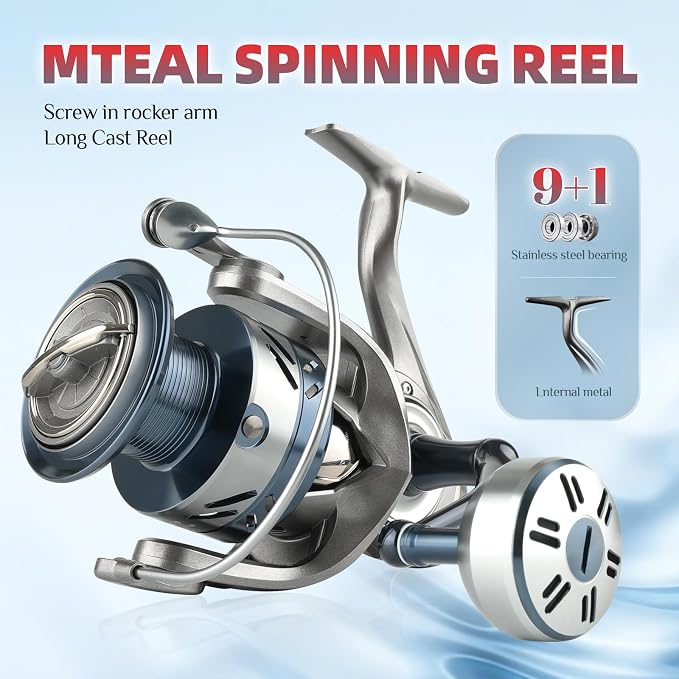Rooblinos SW Long Shot Jigging Spinning Reel, Full Metal Body,Ultra Smooth,Powerful,Saltwater Big Fishing Reel 4000/6000/8000,9+1 BB, 66LB Max Drag, Lightweight, Inshore Offshore Surf Reel