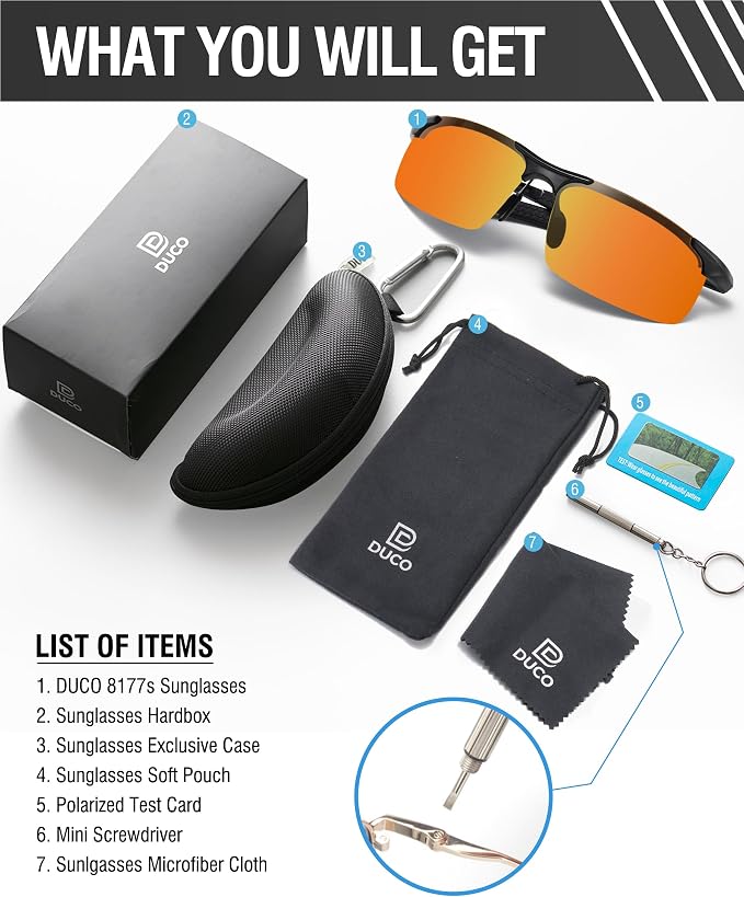 DUCO Mens Sports Polarized Sunglasses UV Protection Sunglasses for Men 8177s