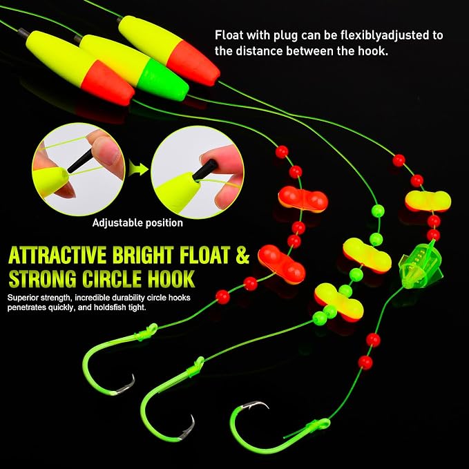 PROBEROS Catfish Fishing Rigs - Bank Fishing Set with 5pcs/Set, 6/0, 8/0, 10/0 Circle Hooks Circle Hooks, High Visibility, Ready to Use Catfish Rigs