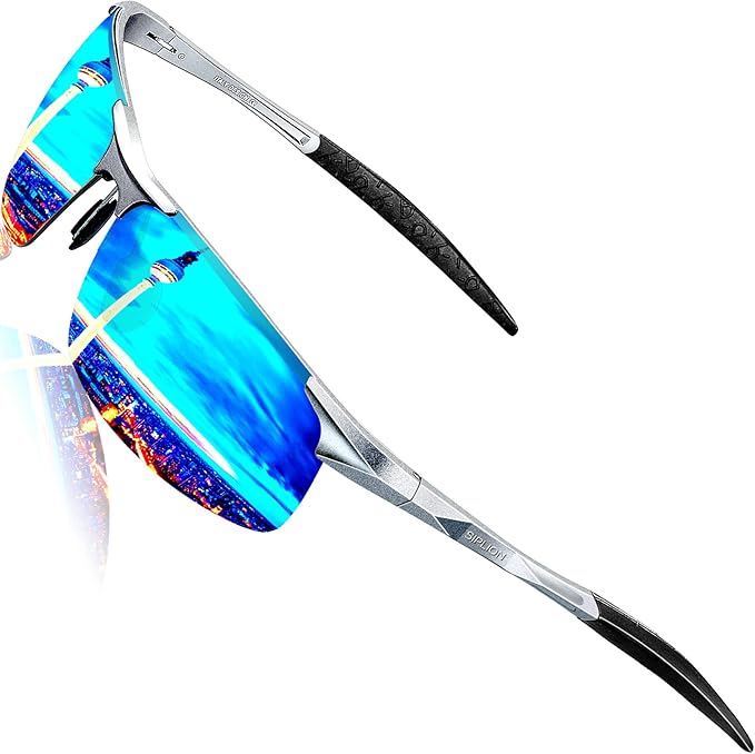 SIPLION Polarized Sunglasses Men Sports: UV Protection Ultra Light Al-Mg Metal Frame Ideal For Driving Fishing Running Golf