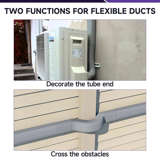 3" Width x 1.6 Ft Flexible Duct, PE Material, Mini Split Line Set Cover Part, Air Conditioner Accessories for Mini Split Air Conditioners and Central AC, Grey