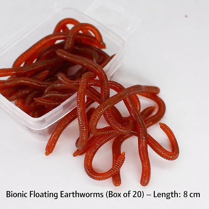 FishBait Soft Plastic Fishing Worms 20pcs/Pack, Lifelike Artificial Bait for Freshwater & Saltwater, Red Color, Reusable Fishing Lures for Bass, Trout, Crappie, 3.1" with Storage Box