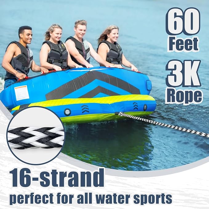 Boat Tow Rope 60ft 3-6K, Floating Ropes for Towable Tubes Accessories