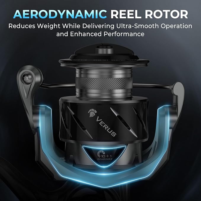 KastKing Verus Spinning Reel, Ultra-Lightweight 5oz Fishing Reel, 5.2:1/6.2:1 Gear Ratio, Aerodynamic Reel Rotor, 10+1 Stainless Steel Bearings, Lightweight Nylitech Body&Rotor, Carbon Fiber Drag