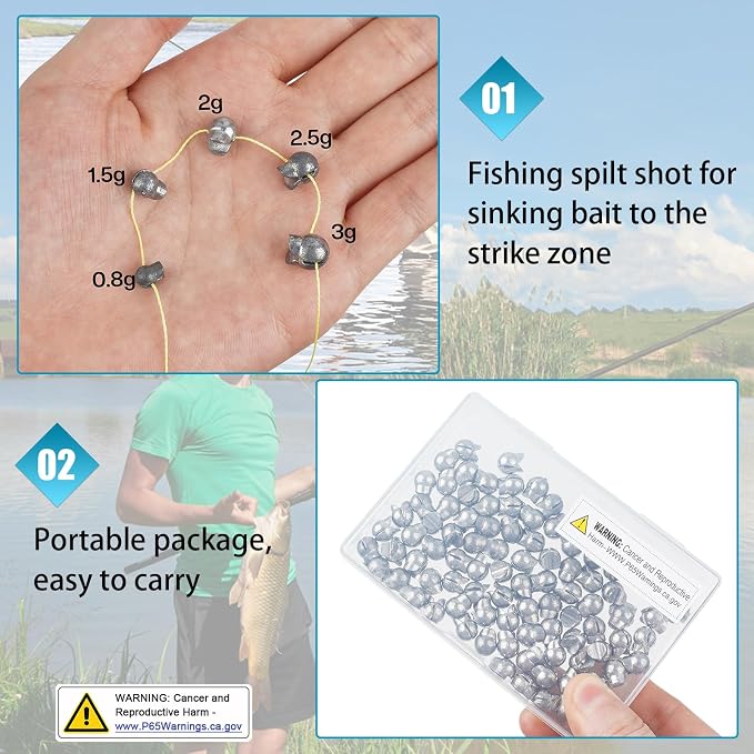 100pcs Split Shot Fishing Weights Removable Round Clip On Fly Fishing Line Sinkers Freshwater Saltwater Split Shot Fishing Sinkers Weights