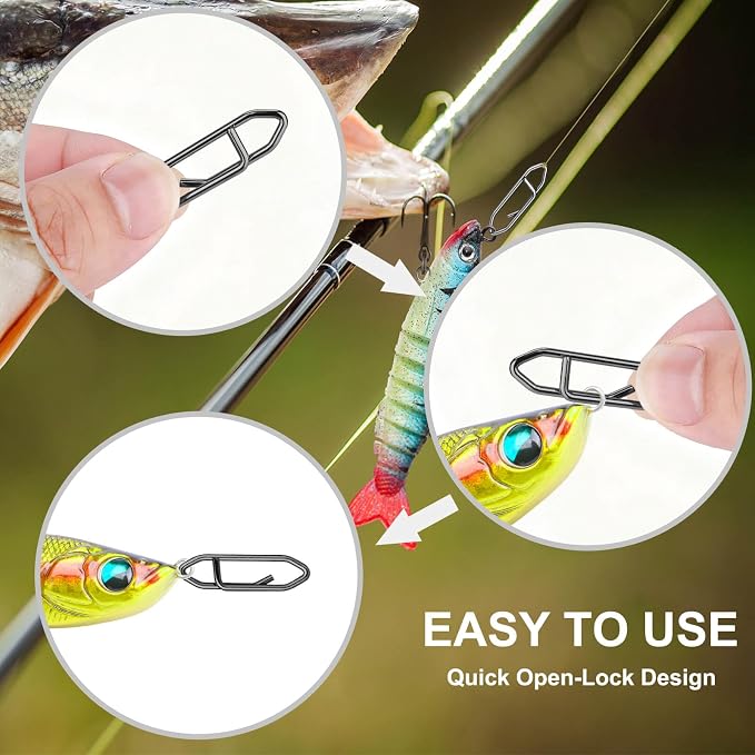 100PCS Fishing Speed Clips, Fishing Swivels & Snaps, High Strength Speed Clips for Fishing Lures, Quick Change Snap Set, Freshwater Saltwater Lure Connector Tackle