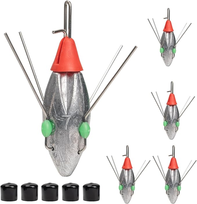 THKFISH 5 Pcs Sputnik Sinkers Surf Fishing Weight, Heavy-Duty Long Tail Lead Weights Saltwater Surf Casting Sinkers, Catfishing, and Beach Adventures in Ocean Sea Sand