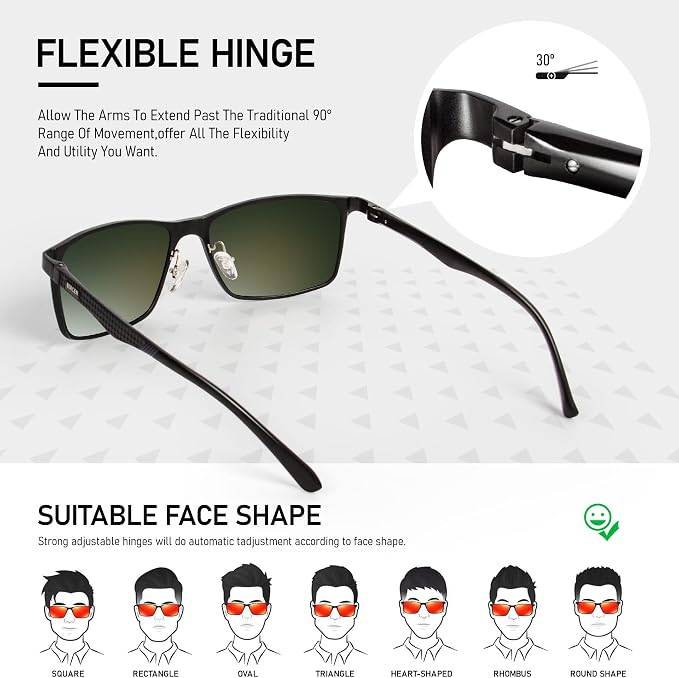 BIRCEN Polarized Mens Sunglasses for Driving: UV Protection Al-Mg Metal Sunglasses Lightweight Shades for Fishing Travel Golf