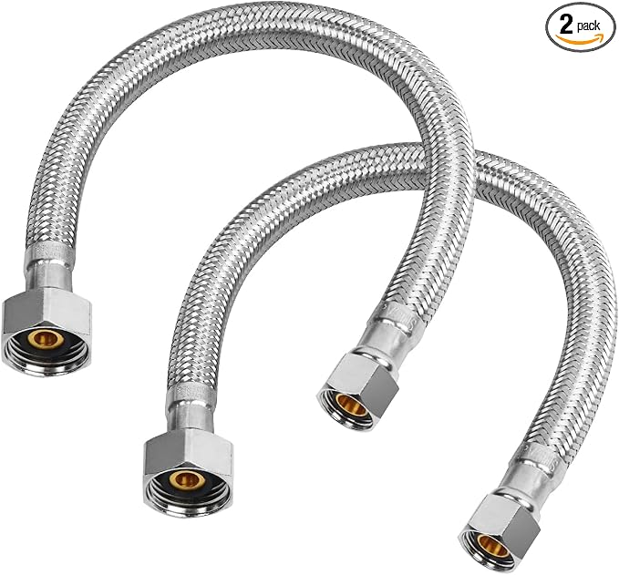12" Faucet Supply Line, 3/8 inch Comp x 1/2 inch FIP Faucet Connector, Braided Stainless Steel Faucet Hose for Bathroom Sink and Kitchen, Leak-Resistant cUPC Certified Water Supply Line, 2 Pack