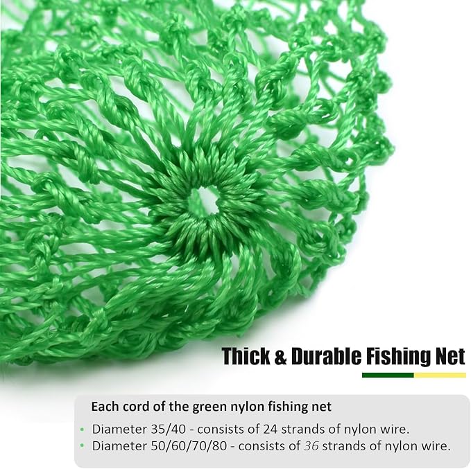 Dovesun Fishing Net Fish Landing Net Foldable Fishing Replacement Net for Freshwater Saltwater Fishing Net Replacement Netting Green/Black 2 Colors Handle/Frame Not Included