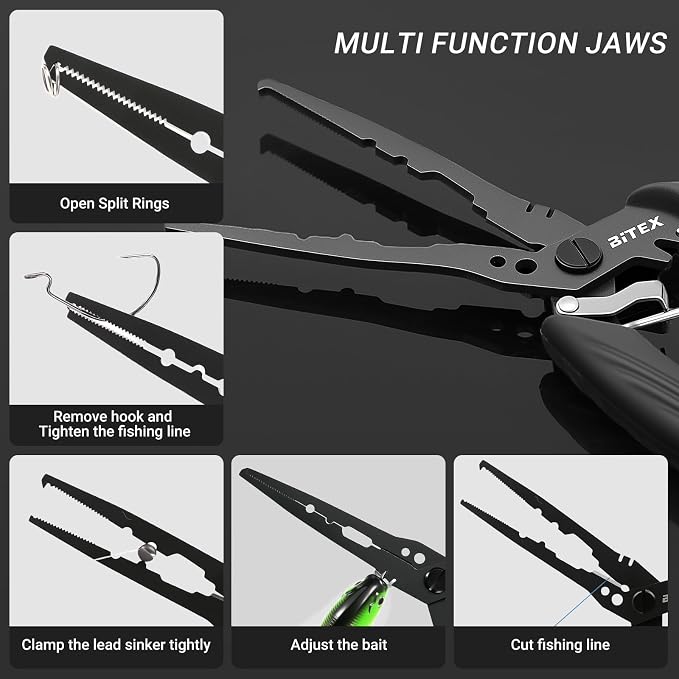 BiteX Fish Lip Gripper with 40lb Scale, 360° Rotating Fish Holder | One-Hand Operation, Saltwater-Resistant Aluminum Build, Bonus Fishing Pliers, Sheaths and Lanyards Included