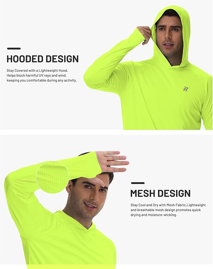 Runhit UPF 50+ Fishing Shirts for Men Long Sleeve Sun Protection Hoodie Lightweight Outdoor Workout Hiking Running Rash Guard